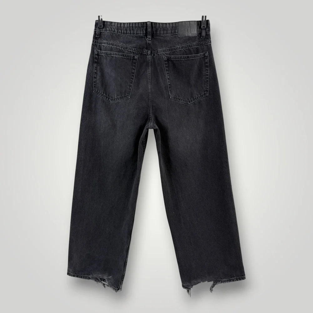 Cotton On Super Baggy Mens Jeans Washed Black Wide Leg Distressed Hem 34x30
